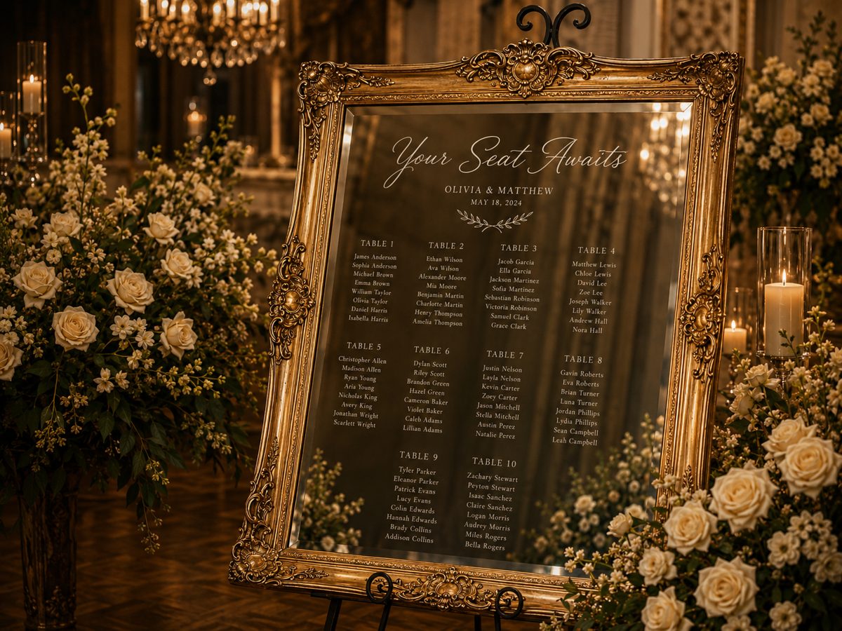 Engraved mirror seating chart